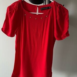 Zara Red Embellished Puff Sleeve Blouse